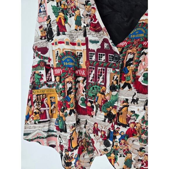 Vintage 90s On Tour Teddy Bear Christmas Scenes Cotton Vest Ugly Sweater Holiday - Picture 3 of 7